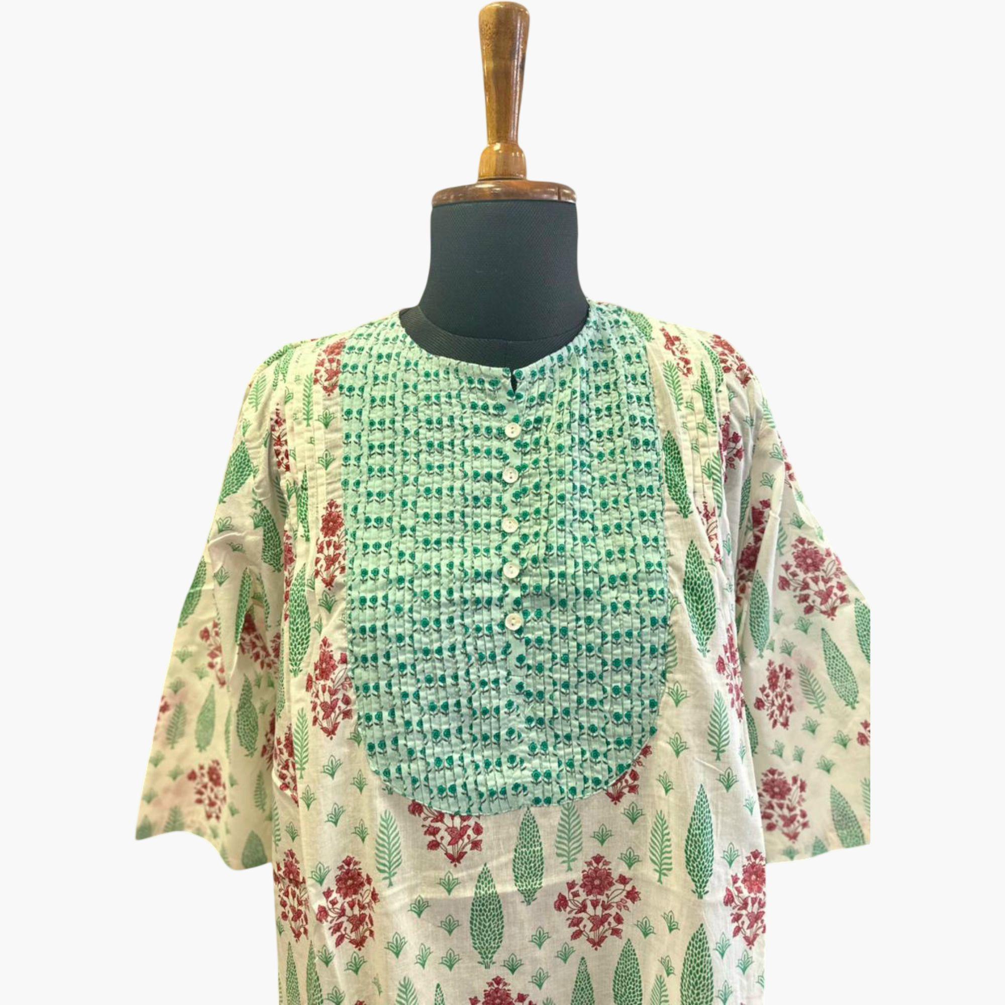 Hand Block Printed Premium Floral Kurthi with Stylish Back Slit Twist.