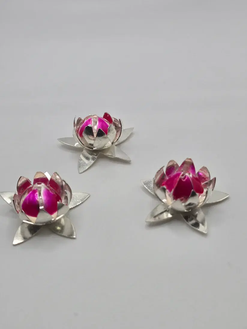 Real Silver Lotus Flower Buds with Pink Enamel - Spiritual Return Gift - Lotus on water -54000