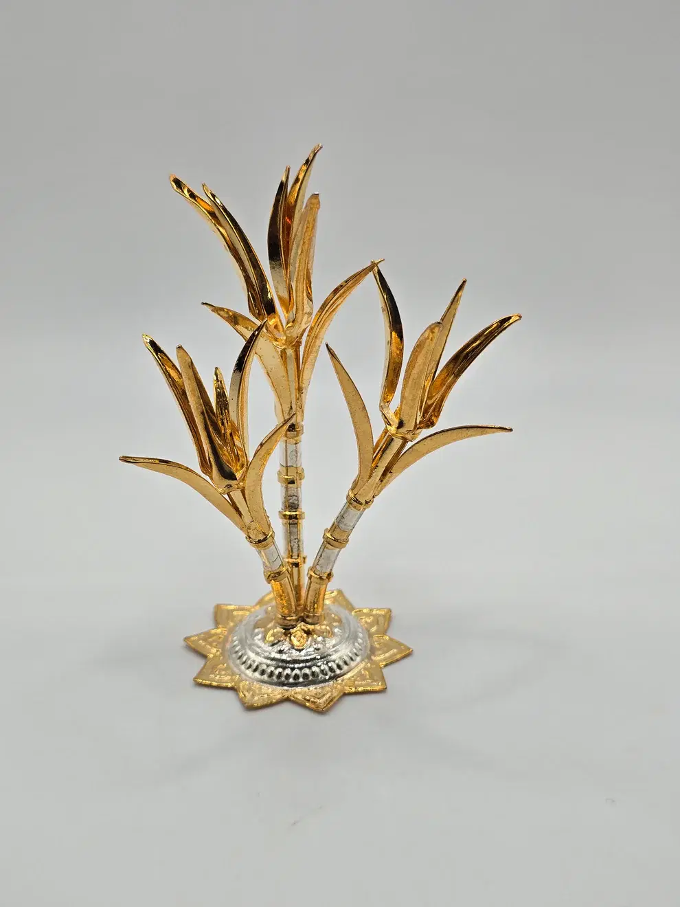 Real Silver Sugarcane Tree with Gold-Toned Finish - Sacred Pongal Return Gift