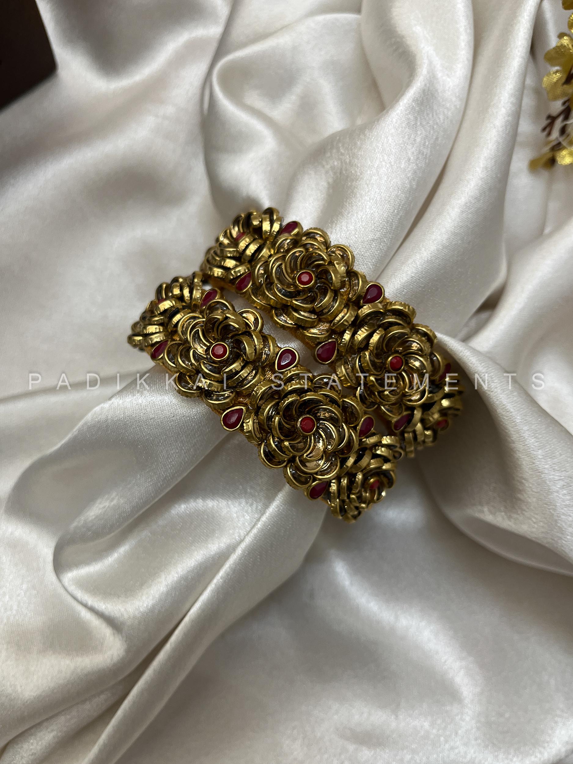Rosette Kundan Set - Maroon and Gold