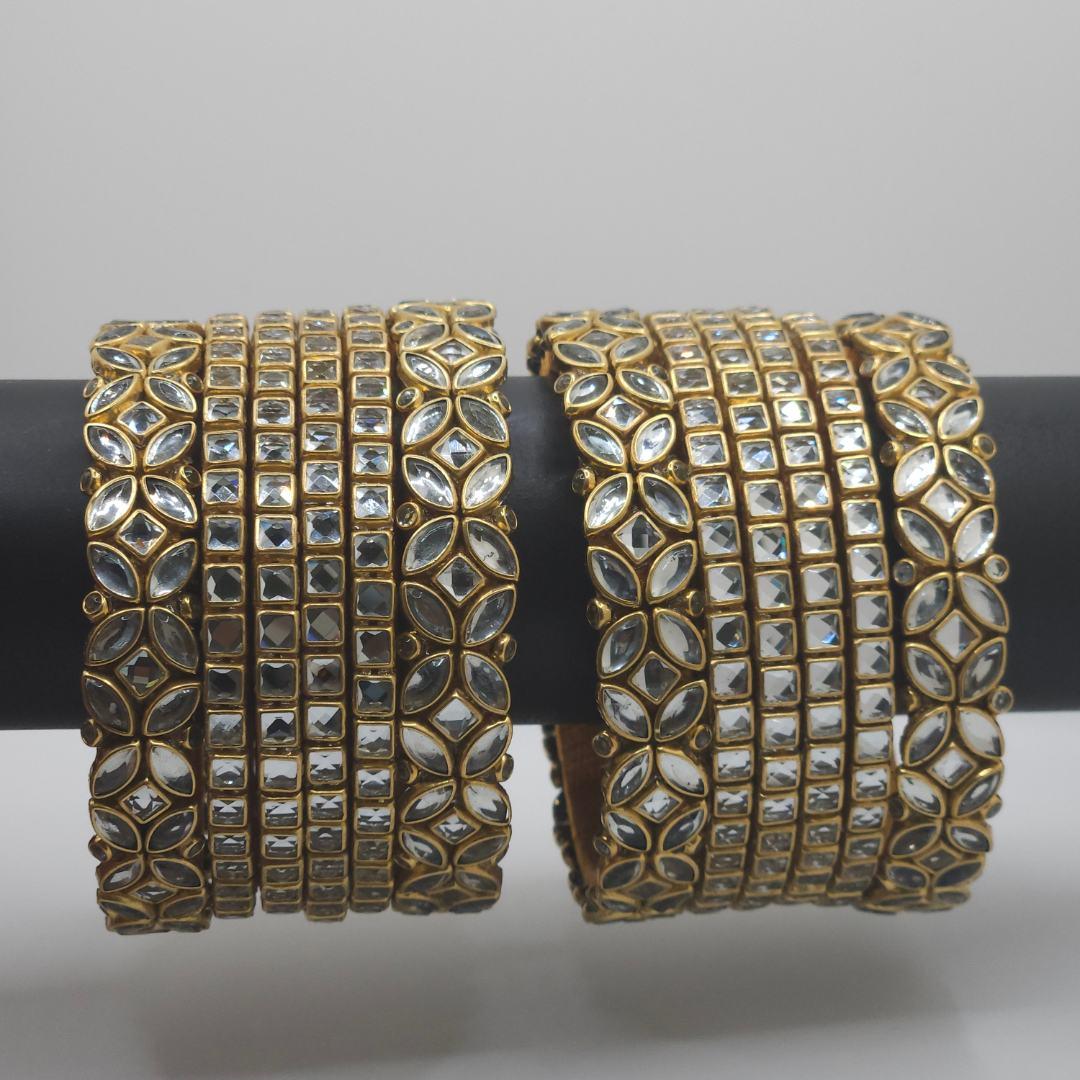 Handmade Stone Work Thread Bangle Set  of 12 Pieces -  Gold Festive Stack Bangles