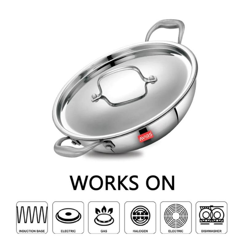 Stainless Steel Triply Kadai/Wok with Lid 