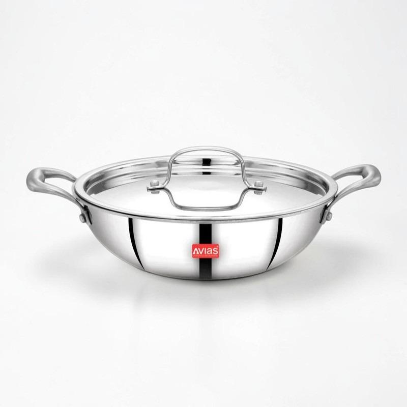 Stainless Steel Triply Kadai/Wok with Lid 
