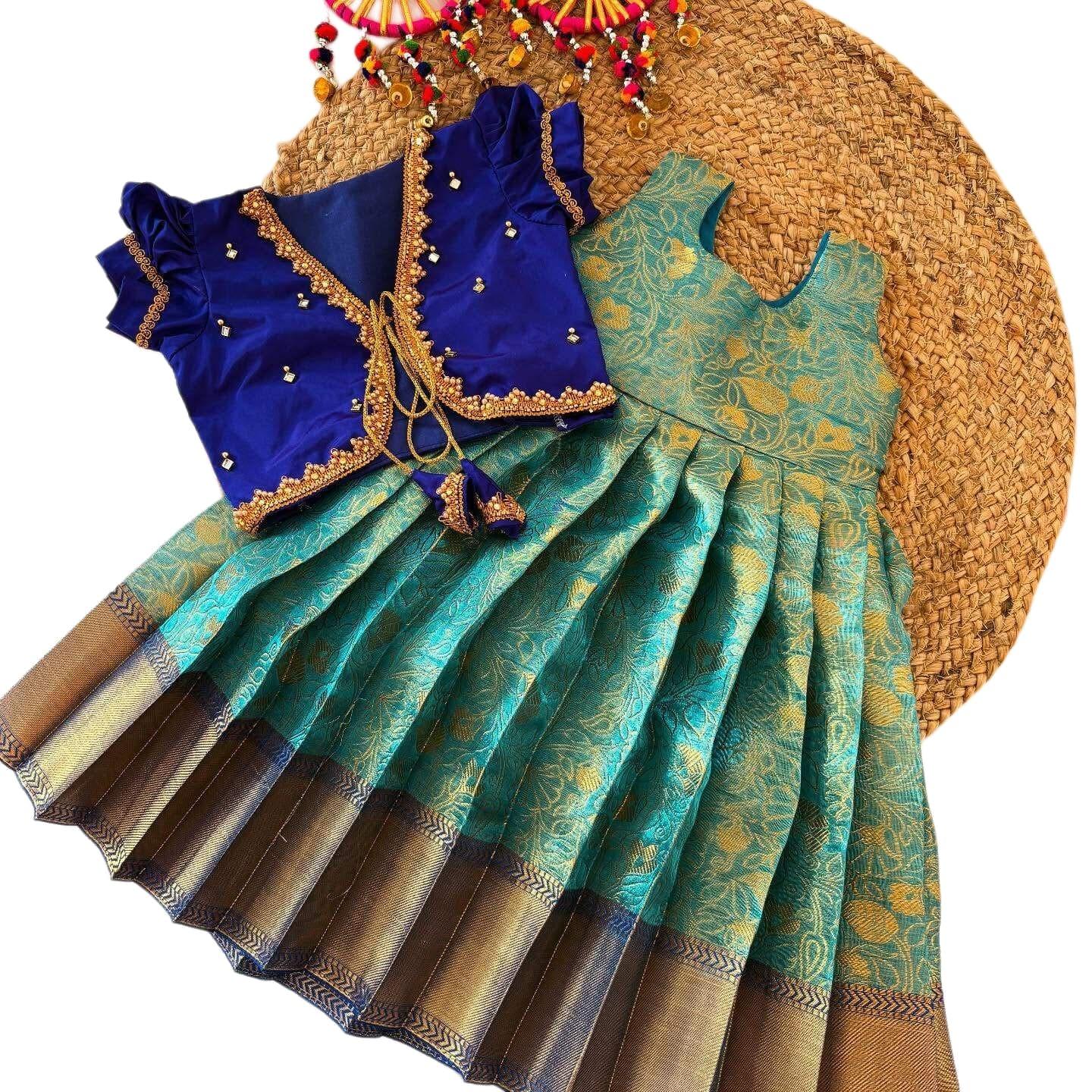 Royal Blue Frock with Banarasi Overcoat | Women's Traditional Ethnic Wear