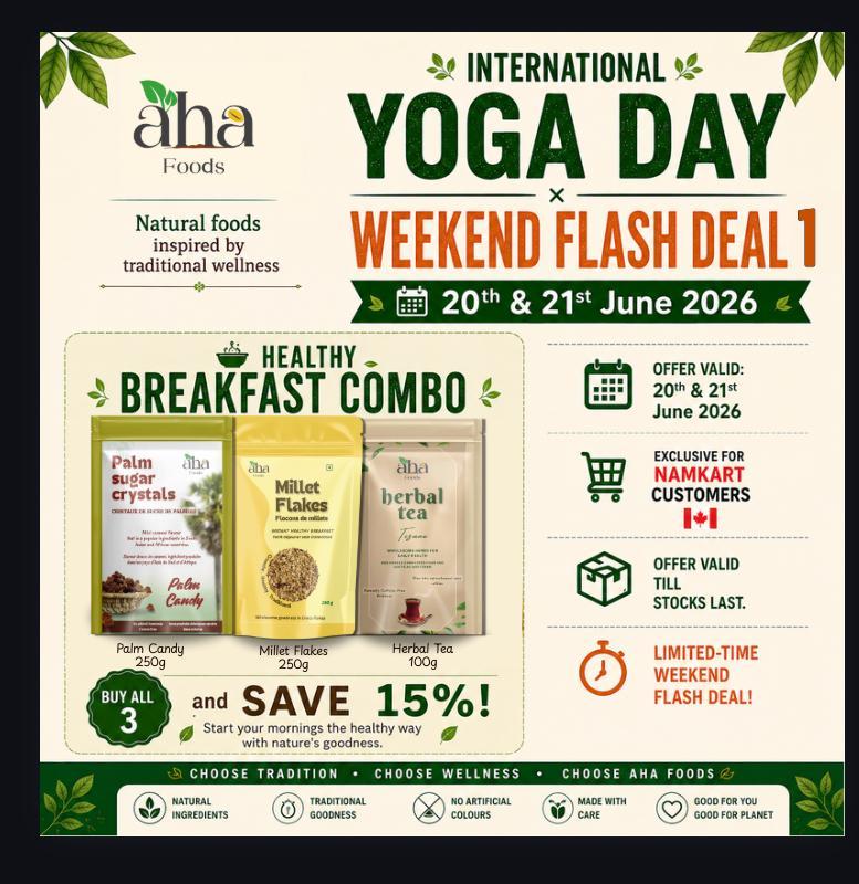 Yoga Day and Weekend Flash Deal 1 - Aha Foods