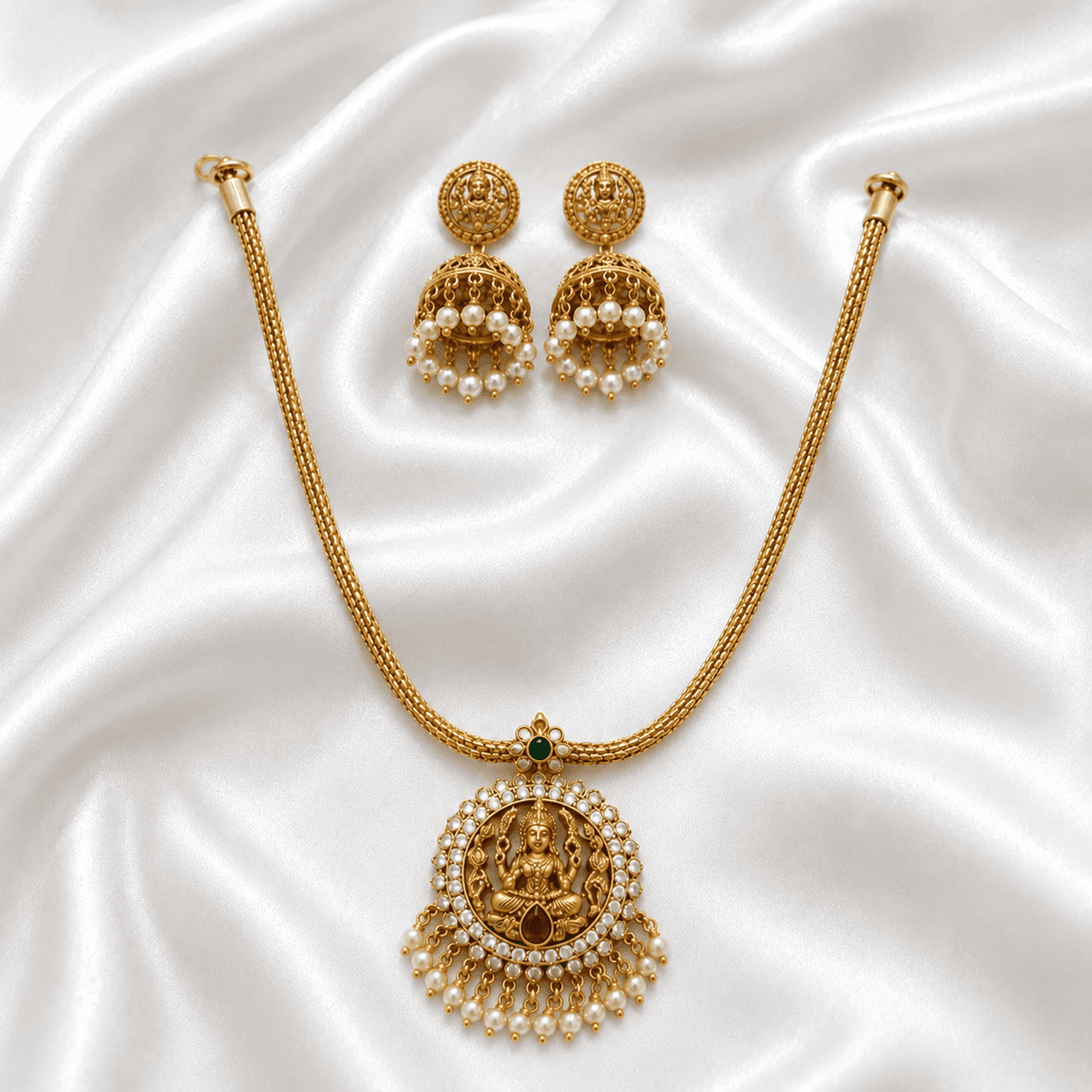 Lakshmi Pearl Temple Pendant Set