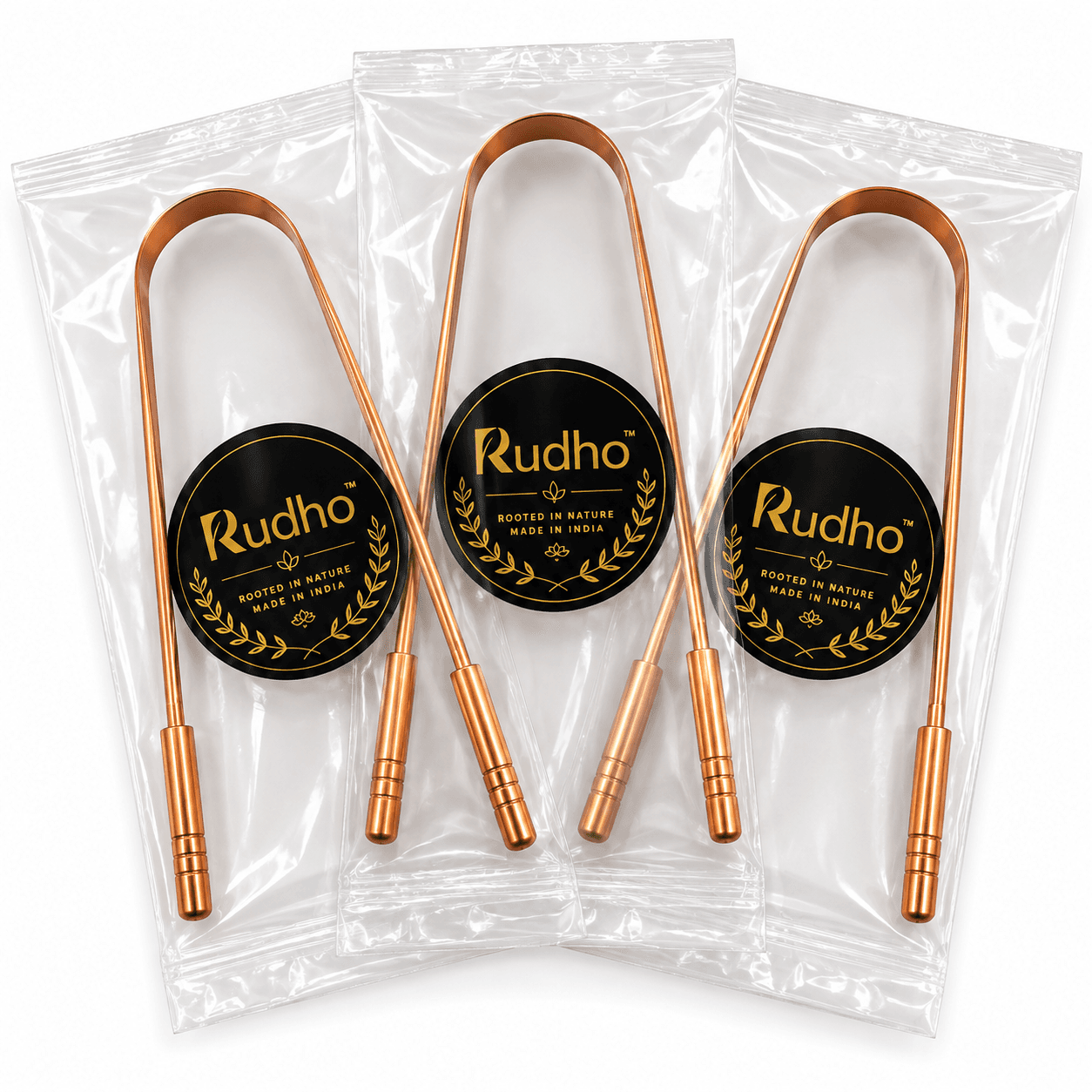 Rudho Copper Tongue Cleaner Reusable Ayurvedic Tongue Scraper for Daily Oral Care