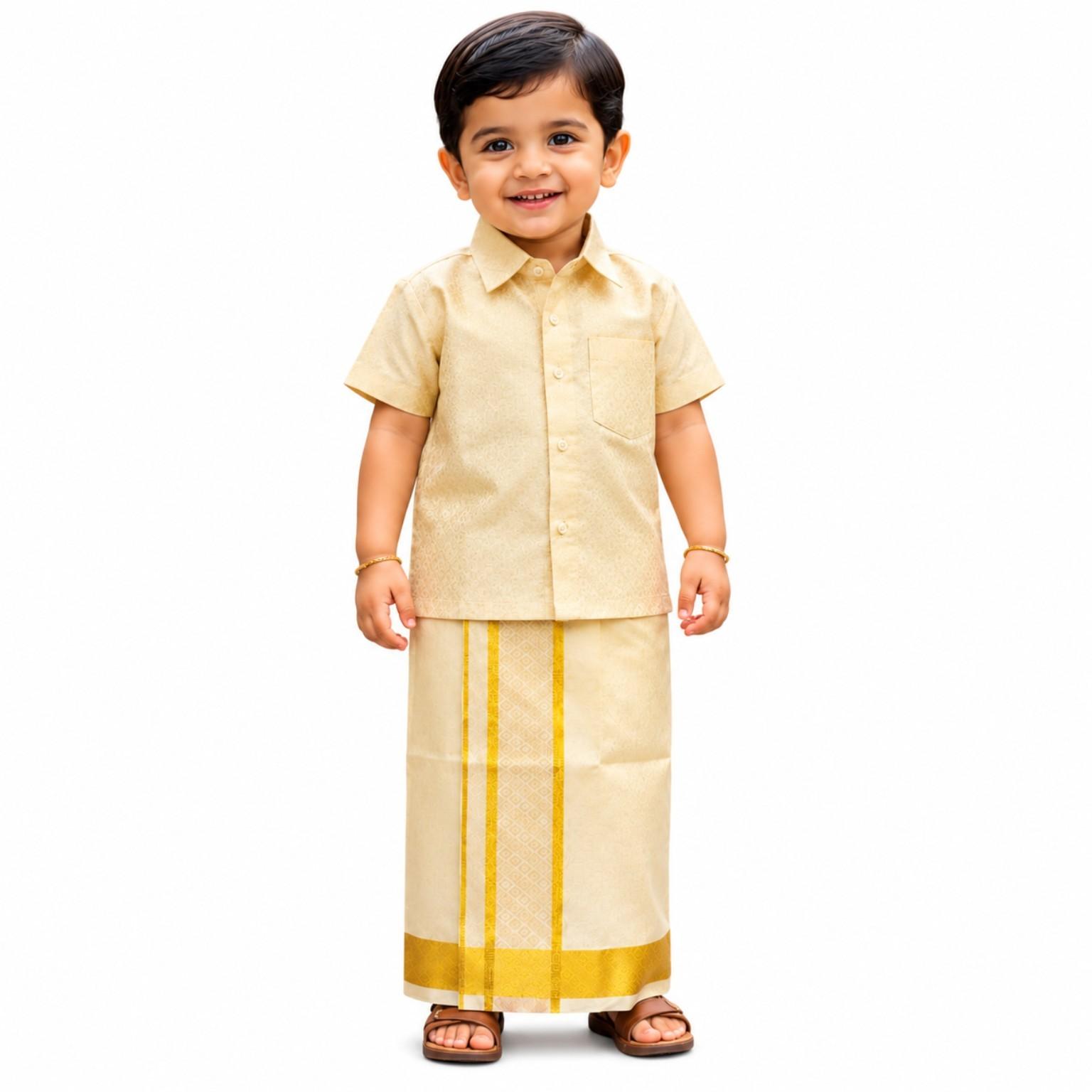 Golden heritage boys patterned shirt and vesti