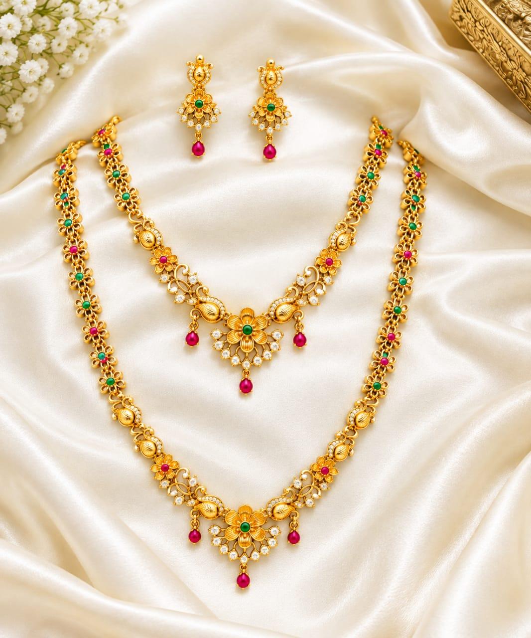 Double peacock mango haram choker earring tikka full bridal set