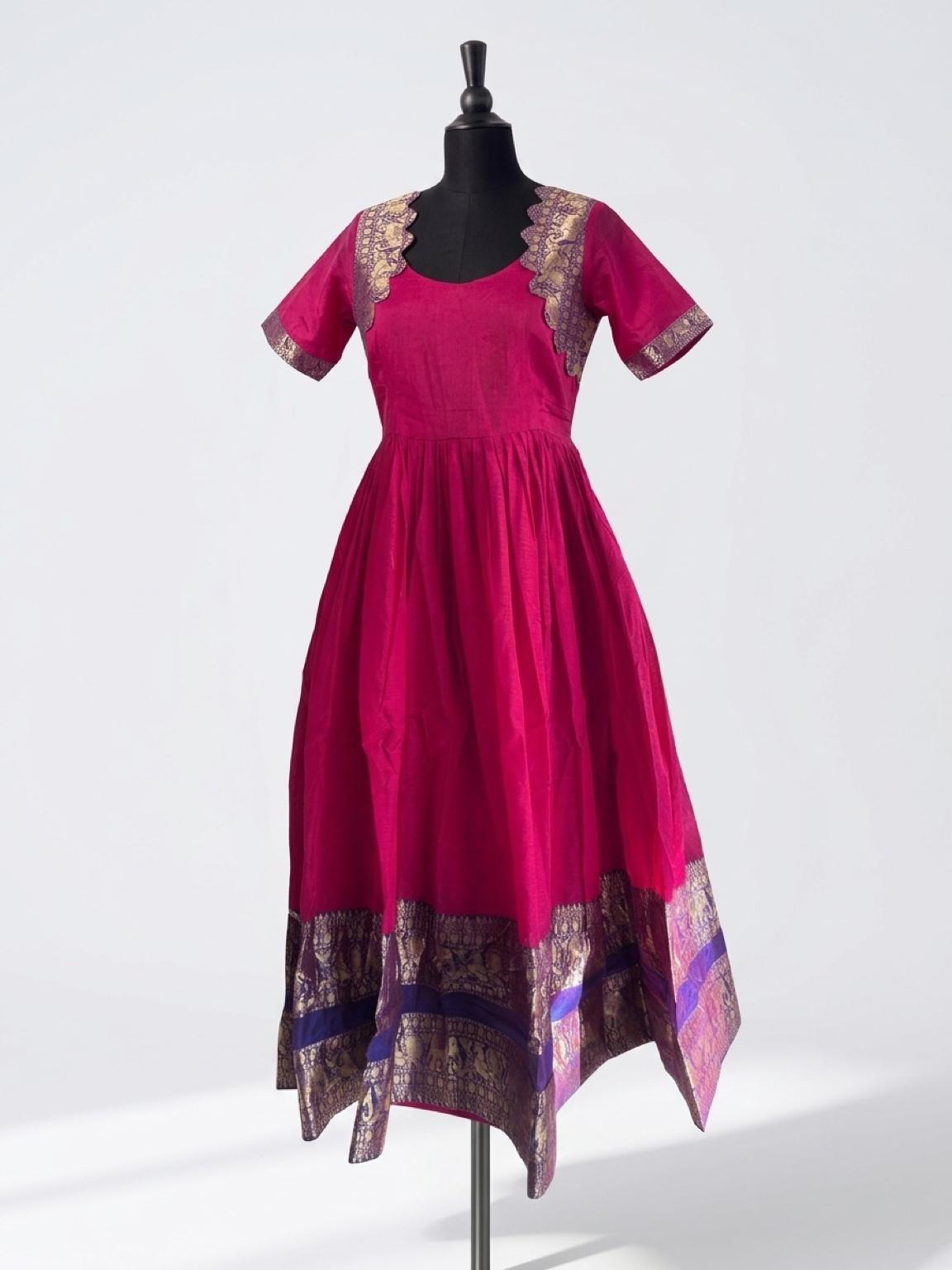Semi-Cotton Silk Flared Ethnic Maxi 
