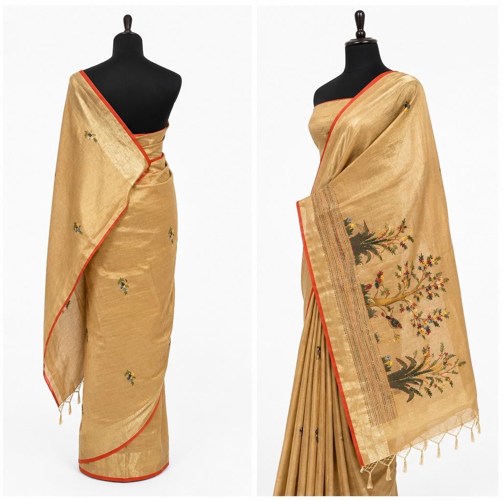 Hand embroidered Cotton Linen saree Hand embroidered Cotton Linen saree