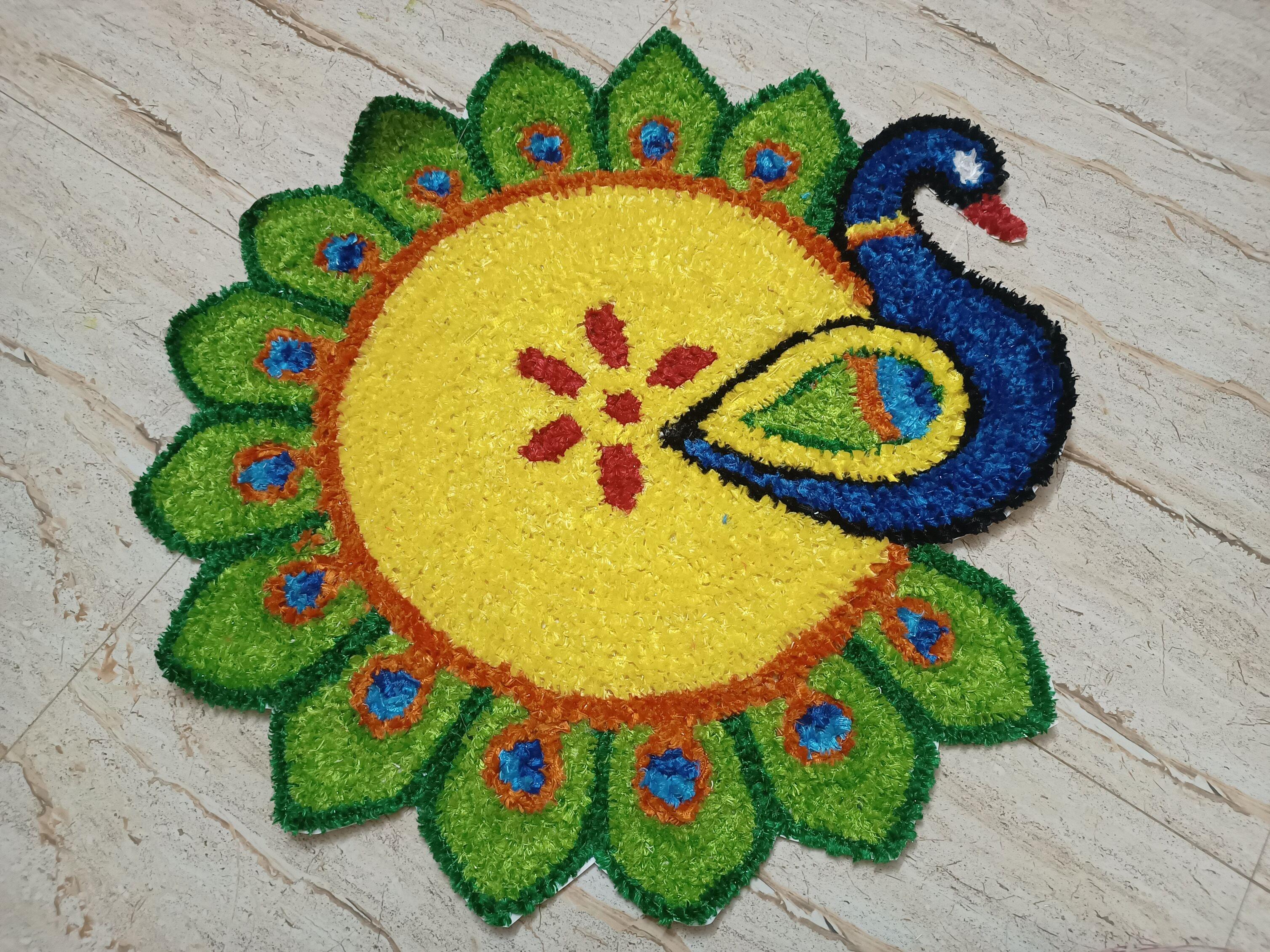 Handmade Peacock Floral Mat – Festive & Pooja Room Decor Handmade Peacock Floral Mat – Festive & Pooja Room Decor