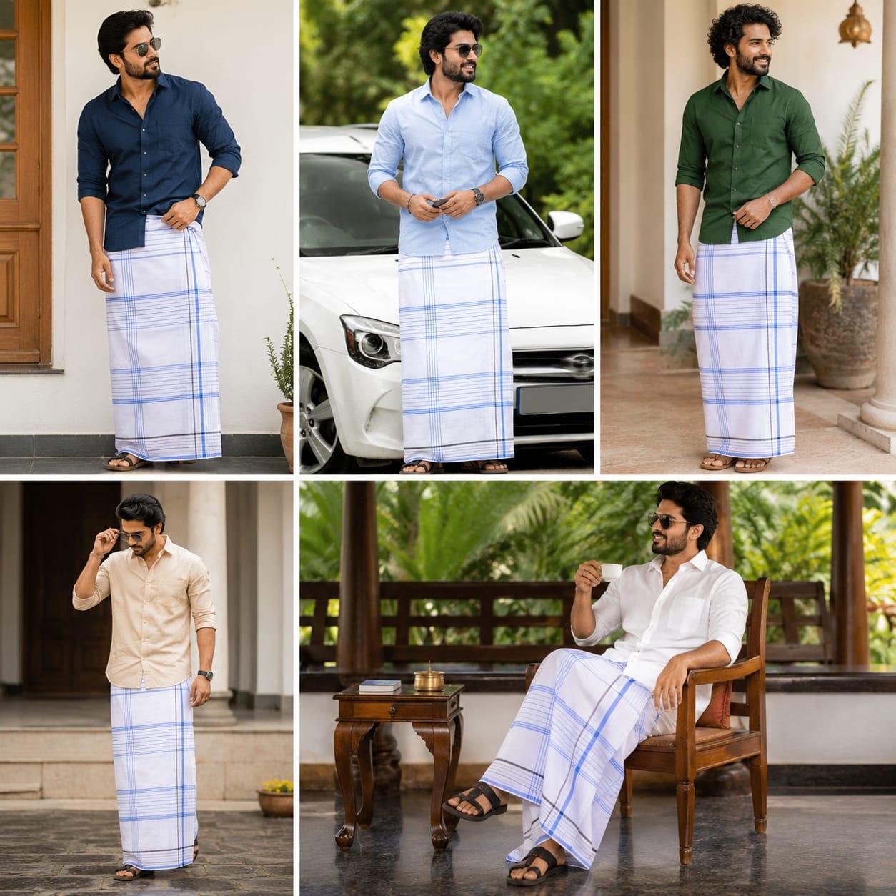 White Checked veshti 2.10mts pure Cotton Dhoti White Checked veshti 2.10mts pure Cotton Dhoti