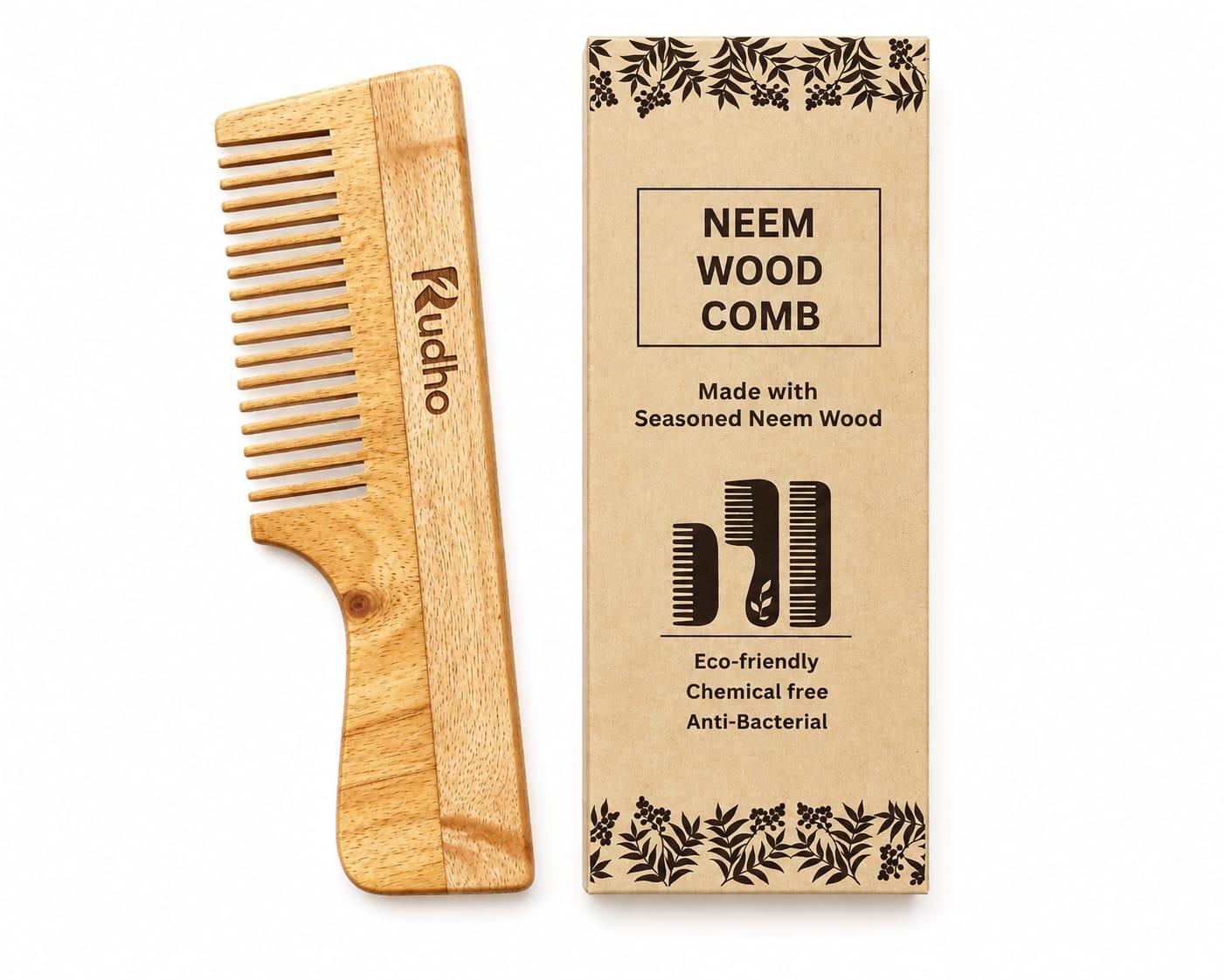Rudho Neem Wood Handle Comb Wide Tooth Wooden Hair Comb Rudho Neem Wood Handle Comb Wide Tooth Wooden Hair Comb