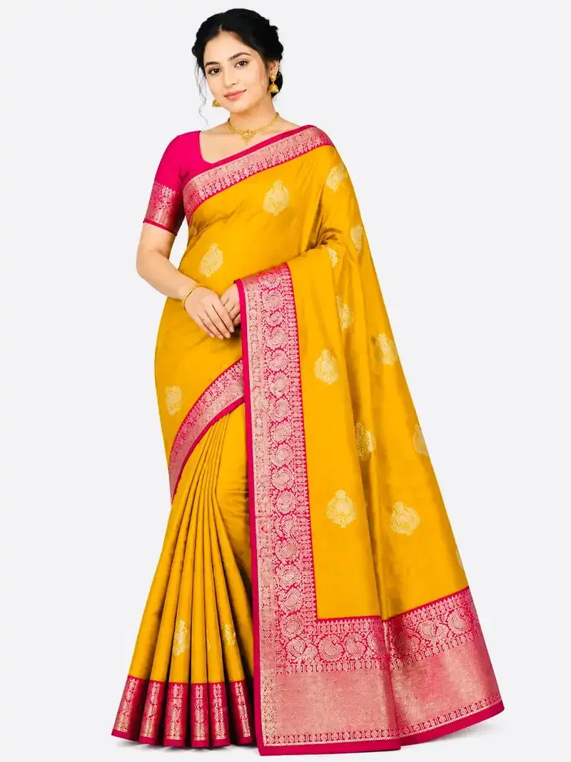 Mustard Yellow Pink Kanjivaram Silk Saree, South Indian Wedding Saree, Traditional Zari Saree, Festive Saree Mustard Yellow Pink Kanjivaram Silk Saree, South Indian Wedding Saree, Traditional Zari Saree, Festive Saree