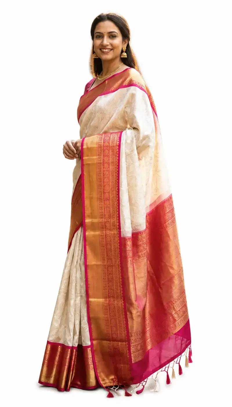 Ivory Pink Tissue Silk Saree for Women, Gold Zari Border Indian Saree, Wedding Festive Traditional Ethnic Saree Ivory Pink Tissue Silk Saree for Women, Gold Zari Border Indian Saree, Wedding Festive Traditional Ethnic Saree