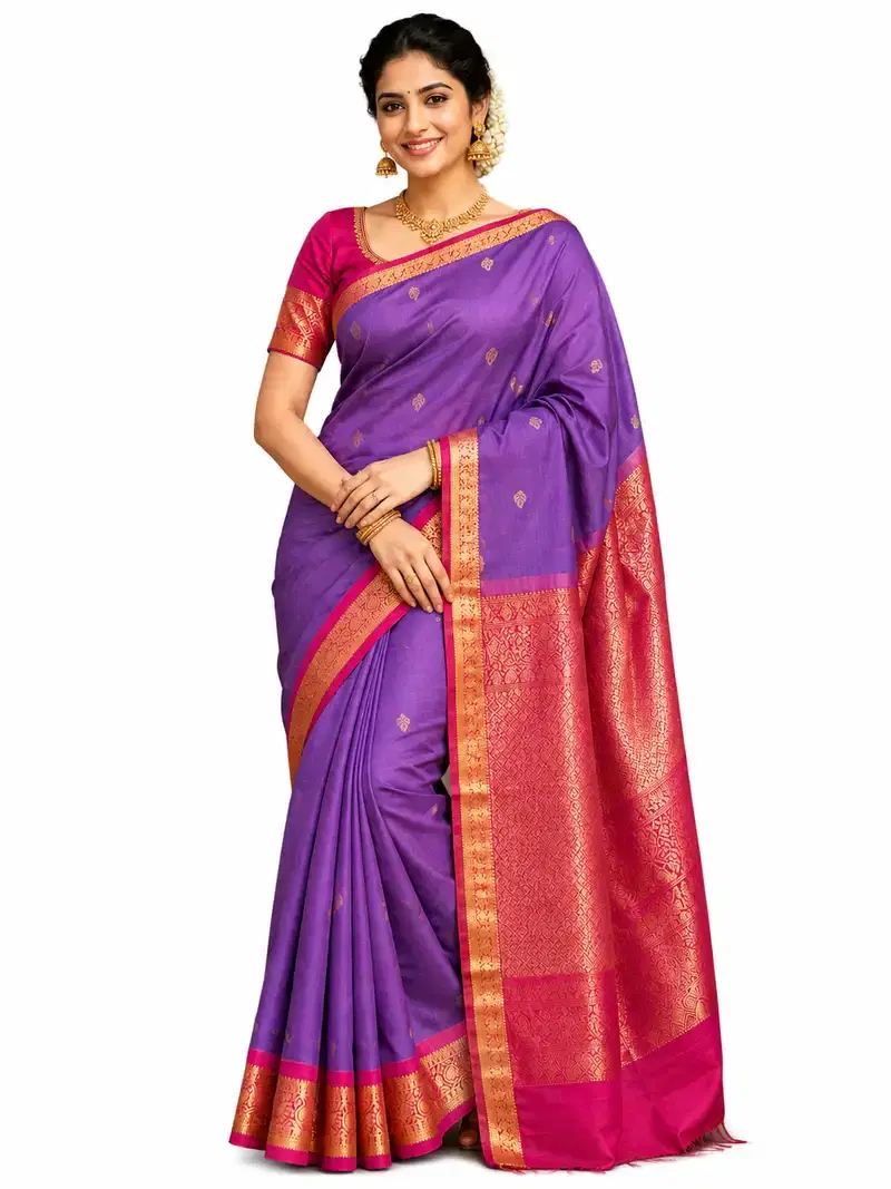 Premium Kanchi Silk Saree Purple Pink Saree With Stitched Blouse Falls Ready To Wear Wedding Traditional Saree Premium Kanchi Silk Saree Purple Pink Saree With Stitched Blouse Falls Ready To Wear Wedding Traditional Saree