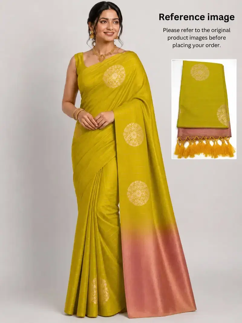 Lime Green Semi Silk Saree with Stitched Blouse Lime Green Semi Silk Saree with Stitched Blouse