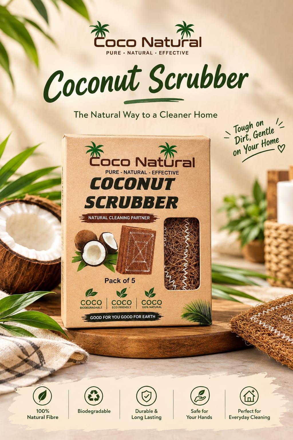 Natural Coconut Scrubber – Eco-Friendly Kitchen Dish Scrubber (Pack of 5) Natural Coconut Scrubber – Eco-Friendly Kitchen Dish Scrubber (Pack of 5)