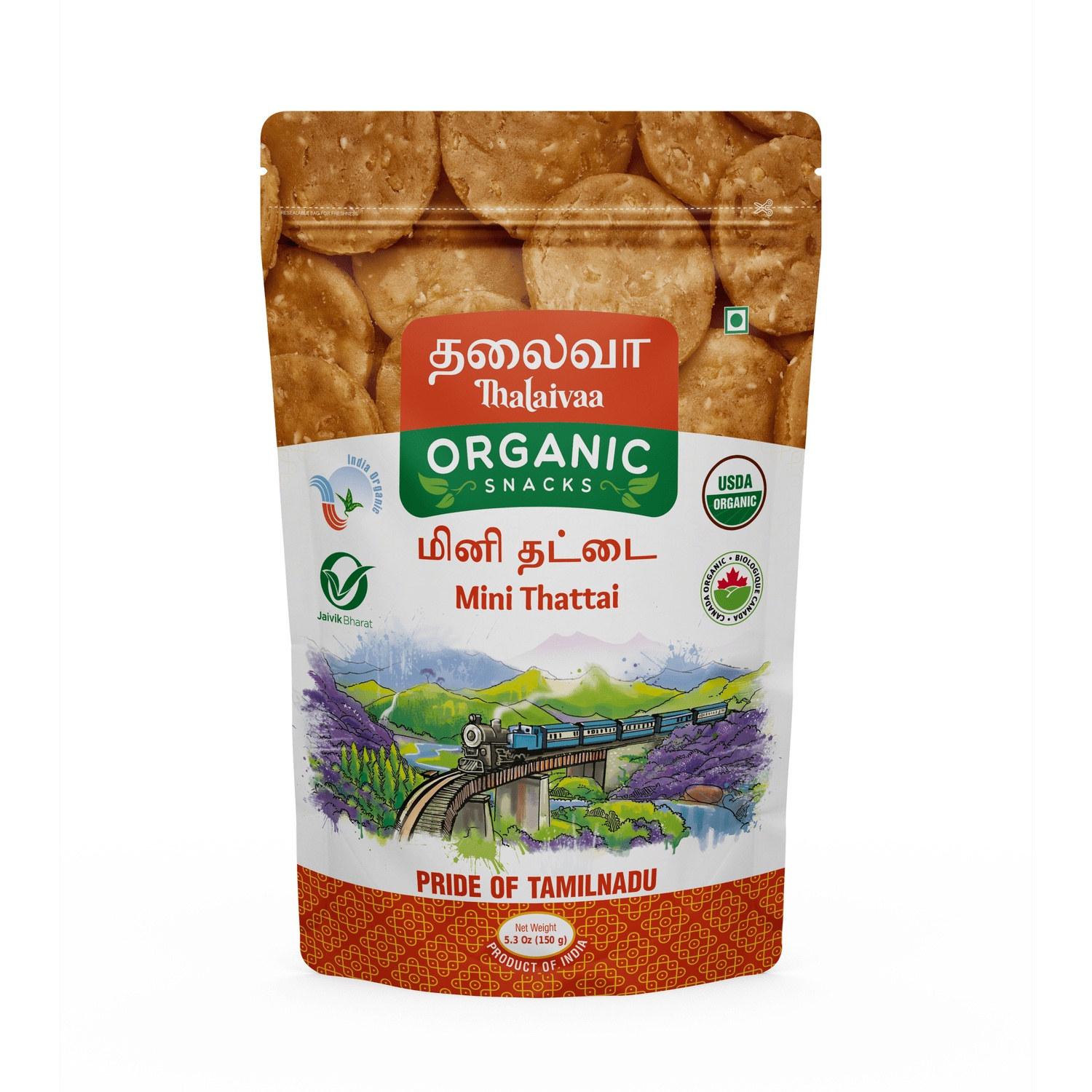 Thalaivaa Organic Mini Thattai - Crispy South Indian Snack 150 g Thalaivaa Organic Mini Thattai - Crispy South Indian Snack 150 g