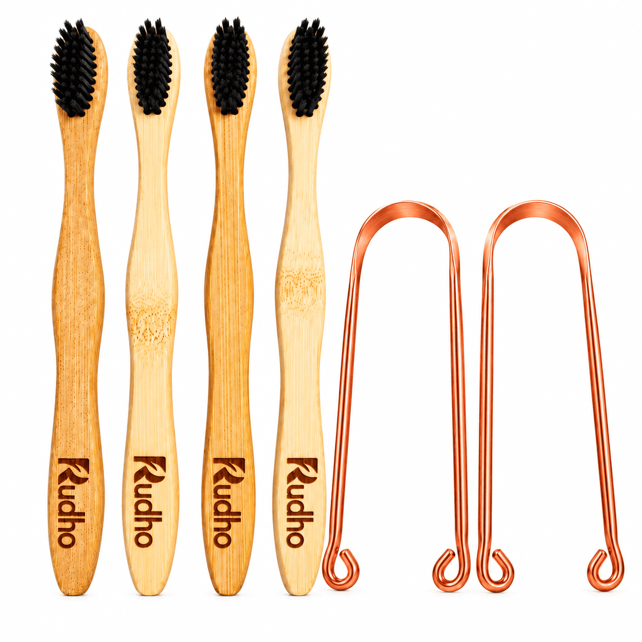 RUDHO Black Bamboo Toothbrush 4 with 2 Copper Tongue Cleaners Combo for Men & Women RUDHO Black Bamboo Toothbrush 4 with 2 Copper Tongue Cleaners Combo for Men & Women